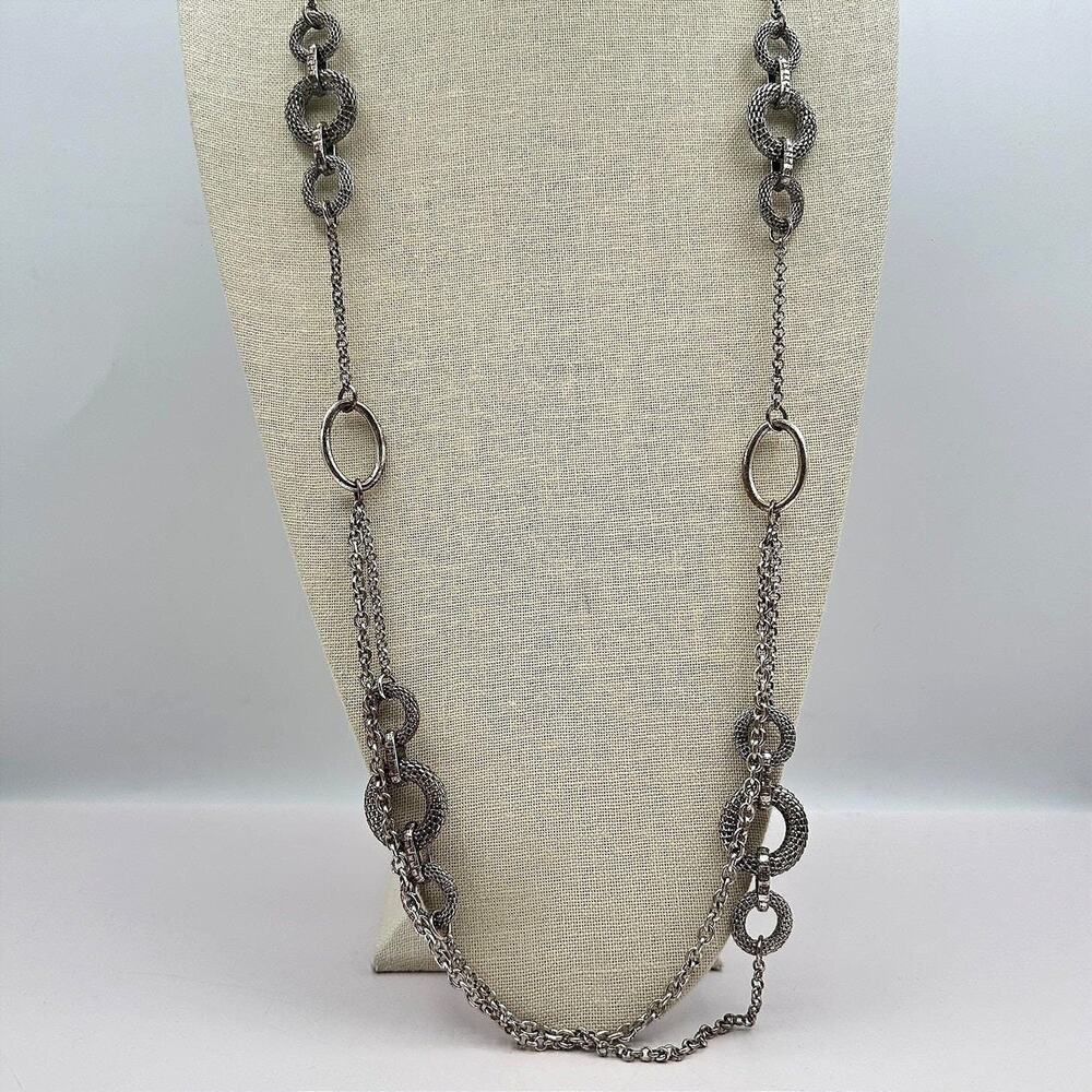 Unbranded Statement Necklace Vintage 90s Women 38in Silver Excellent Mixed Link